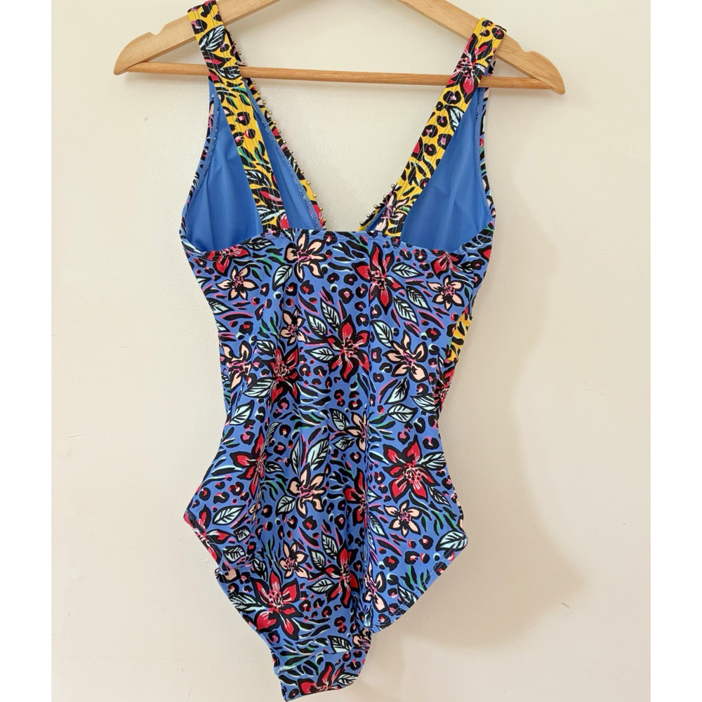 F&F One Piece Swimsuit Colorful Floral Animal Print Gold Stud Bathing Suit US 6 - Picture 2 of 14